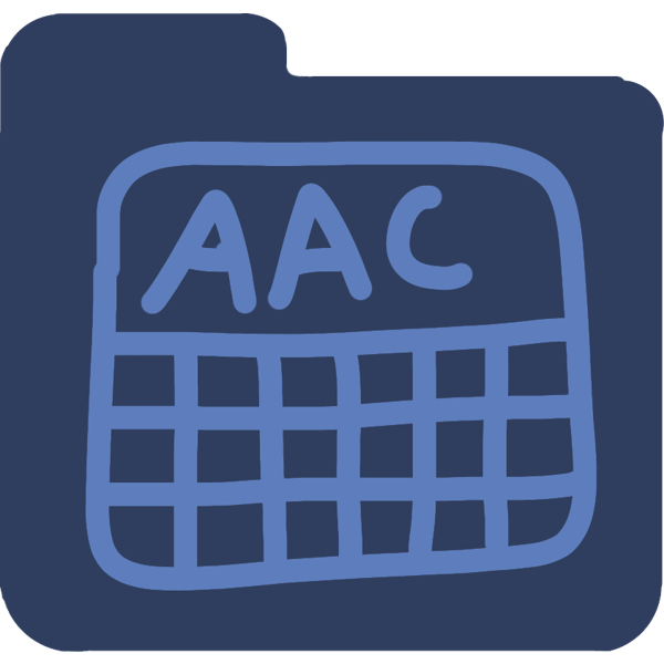 a dark blue folder with a tab on the left, in the folder is light blue drawing of a square with little squares on the inside on top is the word "AAC"